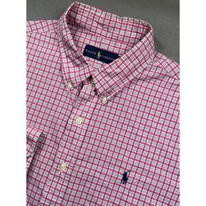 Men's Polo Ralph Lauren Pink Blue Plaid Long Sleeve Dress Shirt Size Large XL